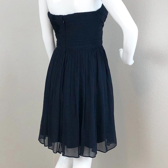 J Crew Black Bridesmaid Dress SZ 4 "Arabelle" Short Strapless Silk Chiffon - Picture 2 of 4